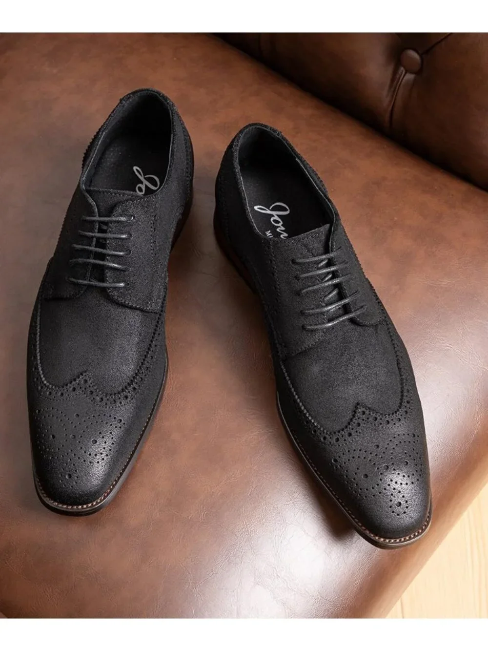Men's Black Suede Wingtip Lace Up Formal Business Derby Brogue Oxfords Shoes